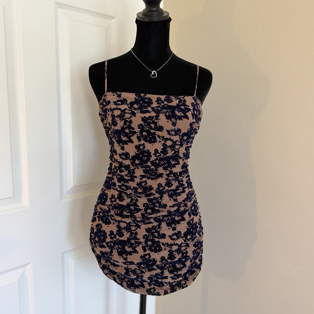 Windsor Dark Floral Velvet Burnout Bodycon Mini Dress S coquette whimsigoth Y2K
